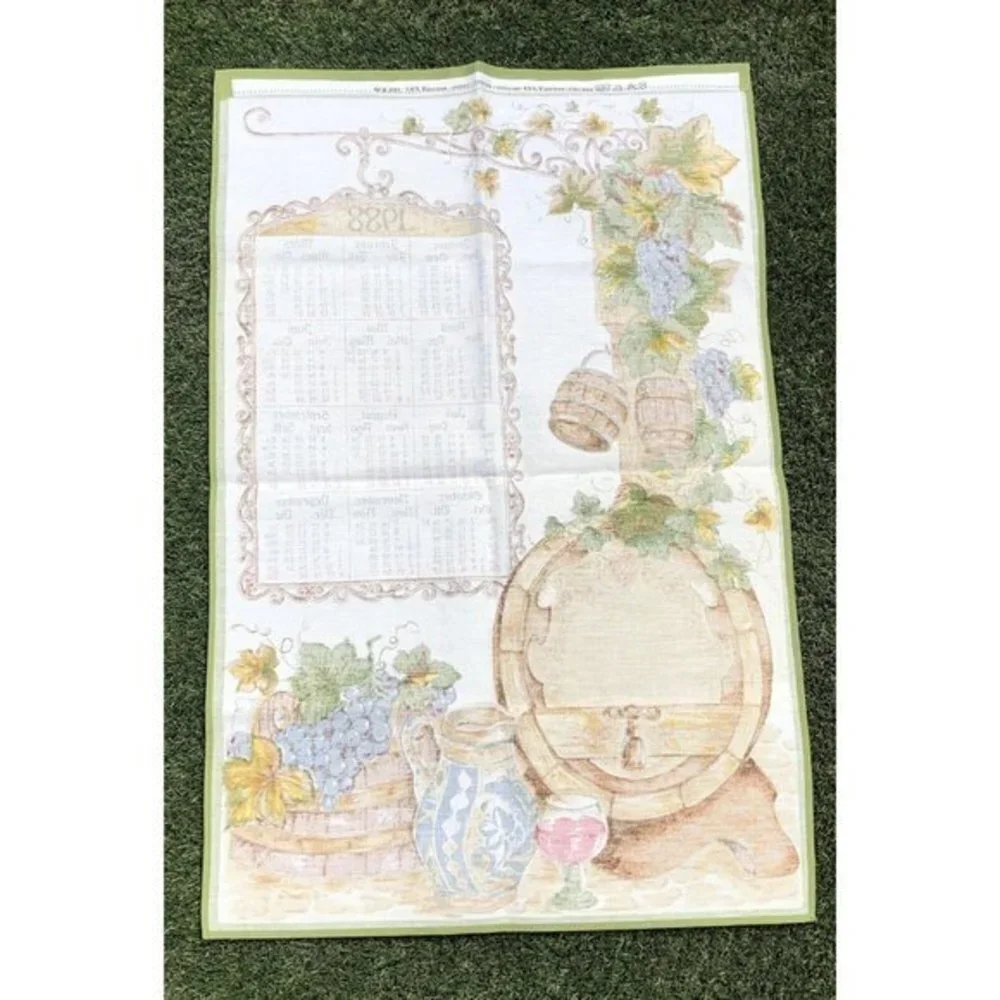 Vintage 1998 Grape Vine Wine Barrel Linen Wall Calendar Cloth Tea towel Y2K